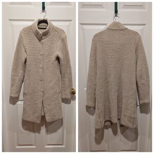 Fisherman Knit Lagenlook Cabincore Long Cardigan Coat Cocogio Italy Wool Large‎